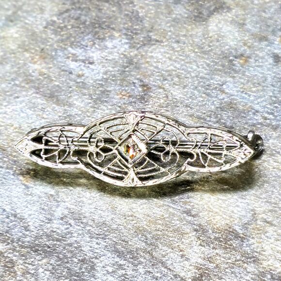 Antique Eduardian TESTED 10k White Gold Filigree Diamond...